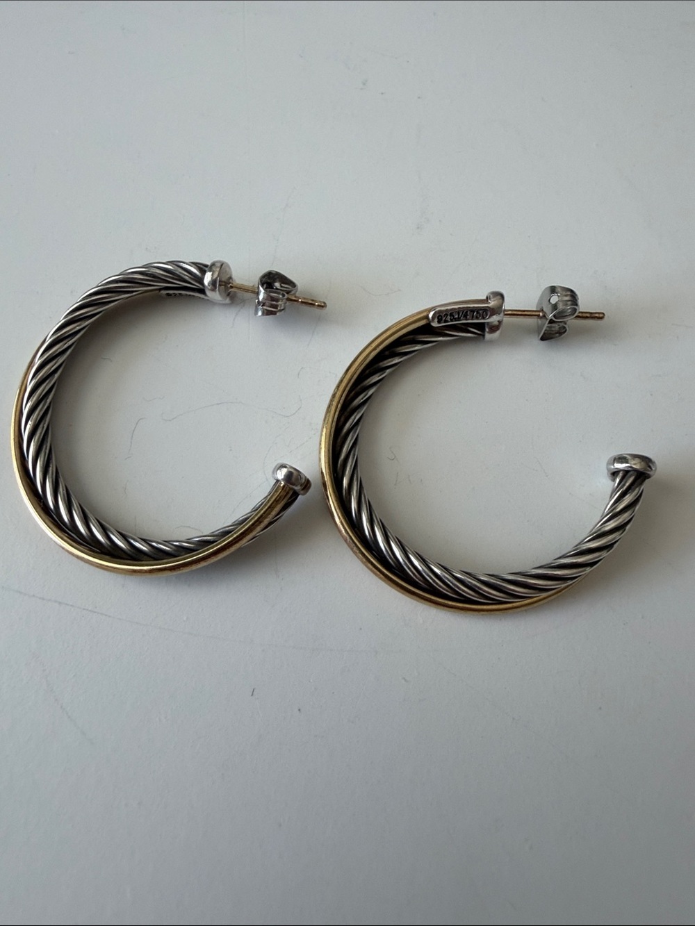 David Yurman Cable Loop Hoop Earrings Sterling Silver 18K Gold 22mm